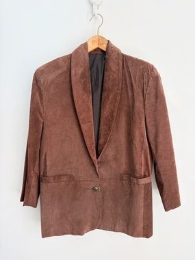Vintage Suede Leather Jacket - Tailored Shawl Collar - 90s Minimalist - Size M